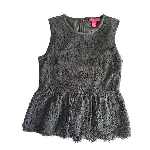 Catherine Malandrino Tops - Catherine Malandrino Black Lace Peplum Tank Top